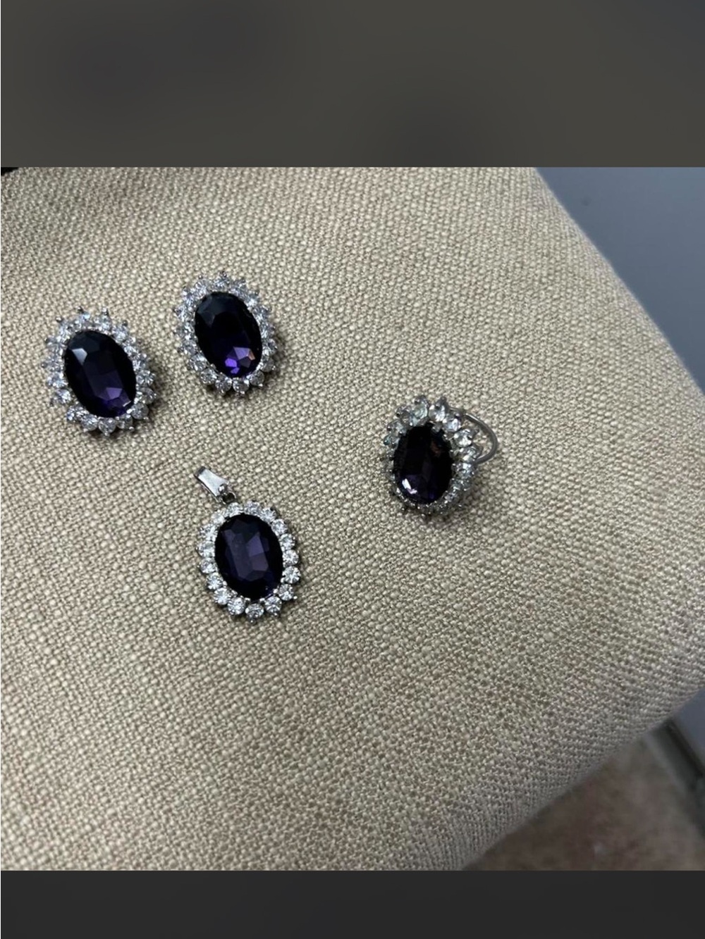 Sterling Silver Purple Halo Pendant, Earrings & Ring Set